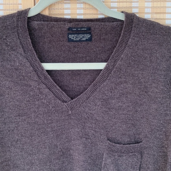 AllSaints Spitalfields Mens Brown Wool V Neck Long Sleeve Pullover Sweater , XXL - Picture 6 of 13